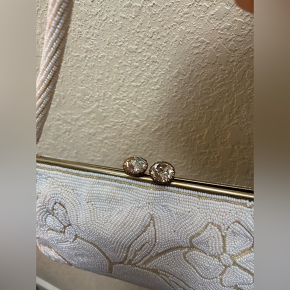 50’s Vintage Jorelli Bridal White Floral Pattern Beaded Purse Made in Belgium - Picture 4 of 14